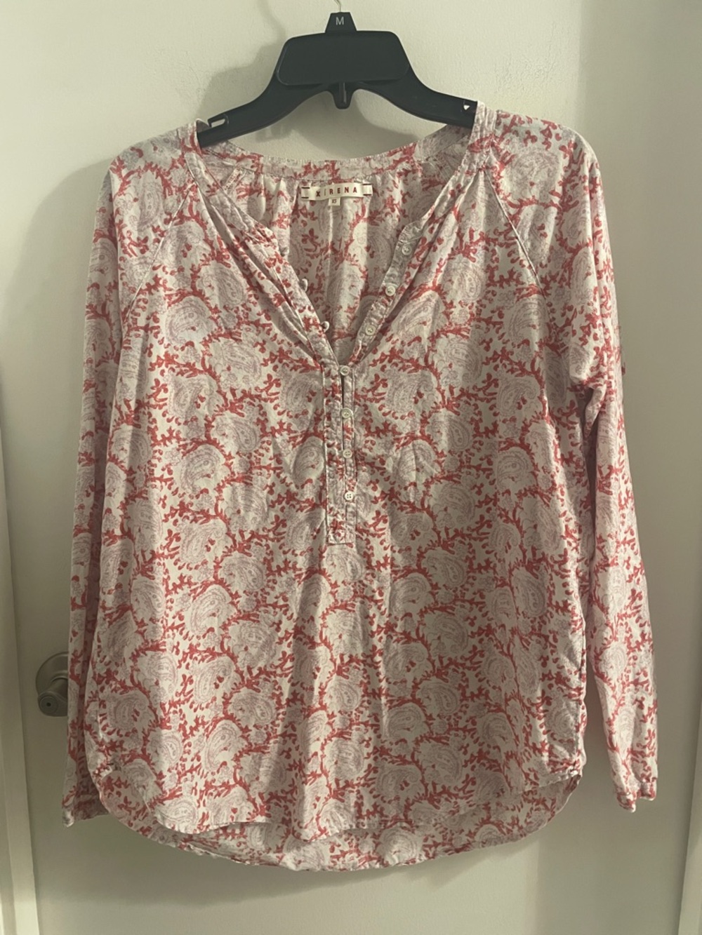 Xirena XS Henley paisley pink cotton popover long sleeve tunic